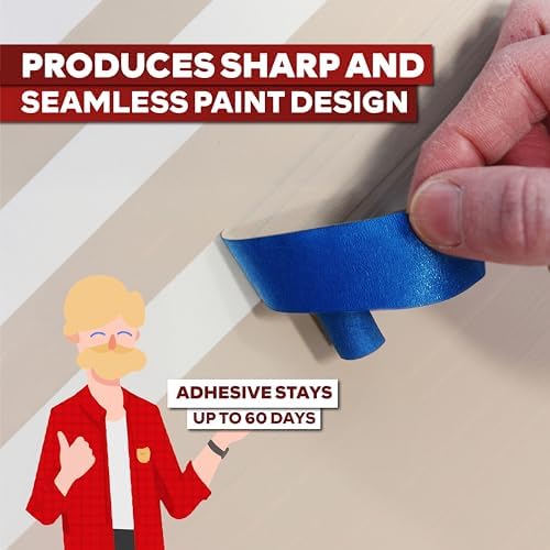 XFasten Professional Blue Painters Tape, Multi-Use, 1/2-Inch by 60-Yard, Pack of 6, Blue Tape Bulk - Sharp Edge Line Technology, Produces Sharp Lines | Residue-Free and Artisan Grade Wall Trim Tape - Image 6