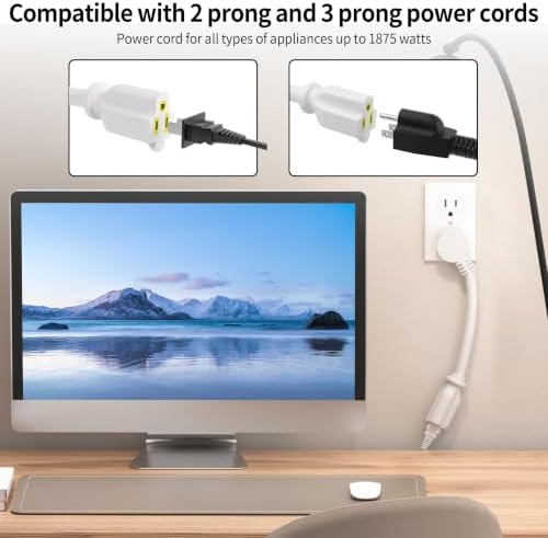 Vockjour 10 FT 14 Gauge Low Profile Flat Plug Extension Cord White - Image 4