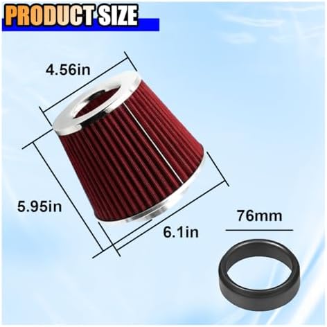 LAINLOY Universal Clamp-On Air Intake Filter for Cars, 76MM, Red - Image 2