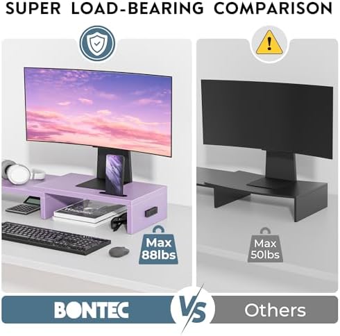 BONTEC Dual Monitor Stand Riser, Adjustable Length & Swivel Angle, Purple - Image 6