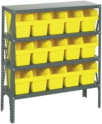 Quantum Storage Systems 1239-SB802YL Shelving Unit, 12" D x 36" L x 39" H, Carbon Steel, Galvanized with Yellow Bins by QuantumStorageSystems