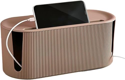 Cable Management Box,Desk Cord Organizer with Groove Cover,Plastic Cord Hider Box,Large Cable Box Organizer,Power Socket Management for TV/Computer/Router/Games Console Cable Storage (Milk Tea) by YWHWXB