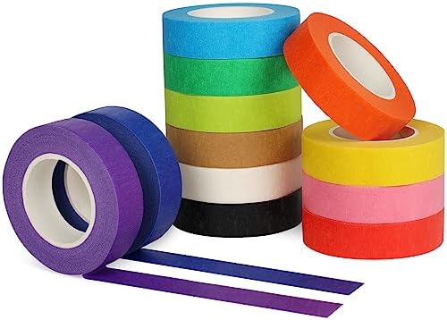 Guirnd 12PCS Colored Masking Tape, Arts & Crafts Supplies Colored Tape for Kids, Color Painters Tape Rolls 1.7cm x 18m (2/3In x 19.5Yards) by Guirnd