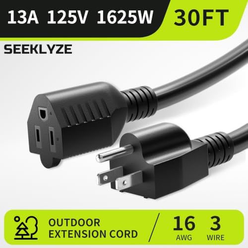 16/3 Black Extension Cord 30 FT, Outdoor Extension Cord for Lawn - Image 2