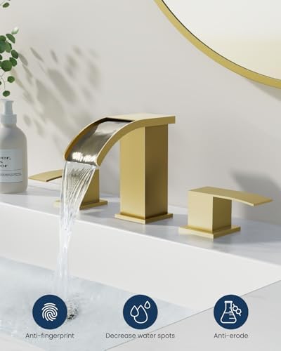 gotonovo Waterfall Bathroom Faucet 3 Hole Square Body,Brushed Gold - Image 2