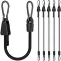 Upgraded Adjustable Bungee Cords with Hooks, 6 Pack Heavy Duty Outdoor Carabiner Bungee Cord, Black Super Elastic Bungee Straps Easily Adjust from 7" to 18", Great for Camping, Tarps, Bike Racks, Tent by Rugtol