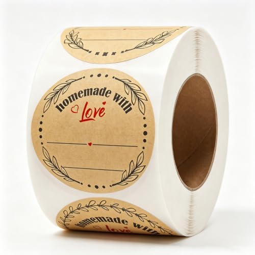 2" Homemade with Love Stickers, 4 Different Wreath Designs, Kraft Jar Canning Label Stickers for Baked Packaging, Cookie Bags, Fudge Containers, Store Owners, Crafts, Organizing, Price Tags by GOYOMI