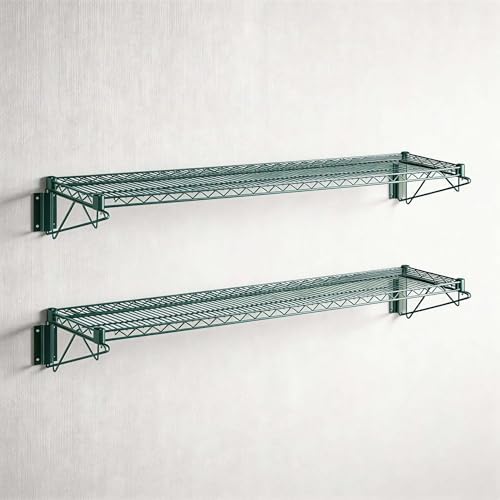 2 Pack 12" x 60" Green Epoxy Wire Wall Mount Shelf, Universal NSF Heavy Duty Wall Storage Rack, Floating Wall Mount Rack by Zedfire