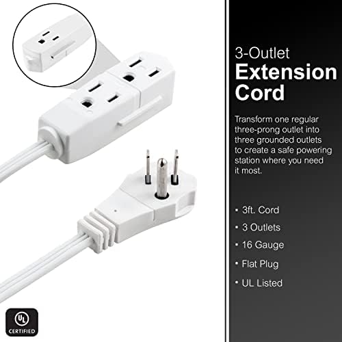 GE 3-Outlet Flat Extension Cord 3 Ft Grounded Extension Cord - Image 2