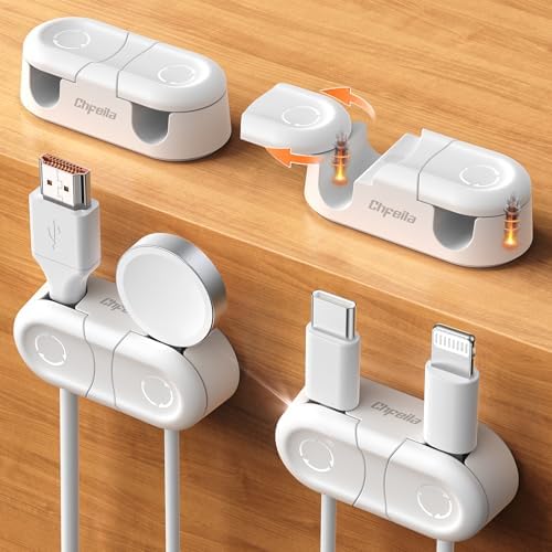 Chfeila 4Pack Magnetic Cable Clips, Dual Slot Cable Holder Clips, White by Chfeila