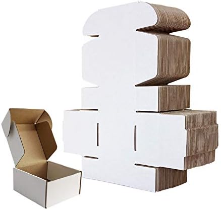 RLAVBL 4x4x2 Inches Shipping Boxes Set of 25, White Small Corrugated Cardboard Box, Mailer Boxes for Packing Small Business by RLAVBL