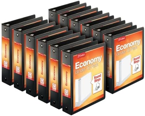 Cardinal Economy 3-Ring Binders, 2", Round Rings, Holds 475 Sheets, ClearVue Presentation View, Non-Stick, Black, Carton of 12 (90640) by TOPSProducts