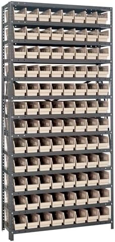 Quantum Storage Systems 1875-103IV Steel Shelving Unit with 4" Shelf Bins, 18" D x 36" W x 75" H, Ivory by QuantumStorageSystems