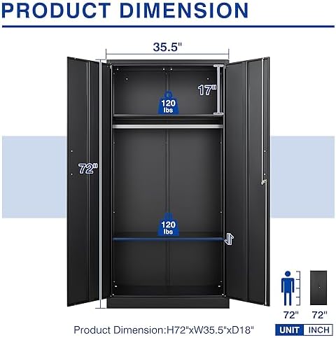 BYNSOE Metal Armoire Wardrobe Closet with 2 Doors 72'' Wardrobe Cabinet with Hanging Rail Metal Closet with Adjustable Shelves for Bedroom Furniture.Require Assembly - Image 3