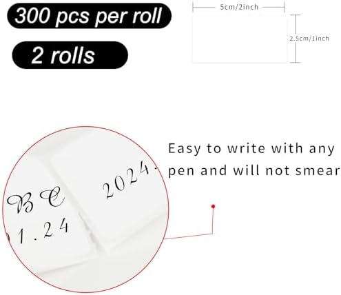 Removable Freezer Labels, Date Label 1x2 Inch Food Storage Stickers, Waterproof Oil Resistant Easy Clean Leaves no Residue 300 Total Per Roll,2 Rolls (Pack of 2) - Image 2