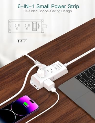 Addtam Flat Plug Extension Cord, Power Strip with 6 Outlet Extender, 2 Pack - Image 3