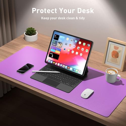 Aothia Leather Desk Pad Protector, Mouse Pad, Office Desk Mat, Non-Slip PU Leather Desk Blotter, Laptop Desk Pad, Waterproof Desk Writing Pad for Office and Home (23.6" x 13.7", Iris Violet) - Image 3