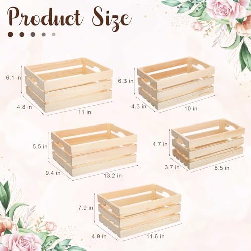 Soaoo 5 Pcs Decorative Nesting Wooden Crates with Handle, Natural Color - Image 2
