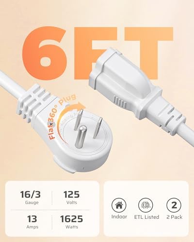 DEWENWILS 6FT 360° Rotating Flat Plug Extension Cord, 16/3 Gauge, 2 Pack - Image 6