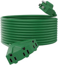 PLUGTUL 50FT Outdoor Extension Cord with Multiple Outlets | 14 Gauge, 3-Outlet, SJTW, 15A 14AWG 1875W SJTW, ETL Listed - Great for Christmas Decoration Lights, Green by PLUGTUL