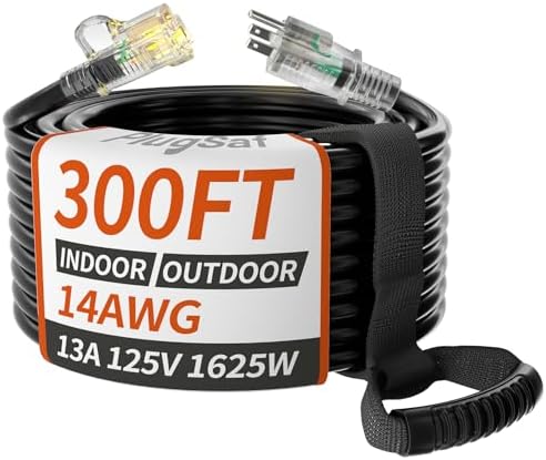 PlugSaf 14/3 Gauge 300 FT Extension Cord Outdoor, Heavy Duty Extension Cord by PlugSaf