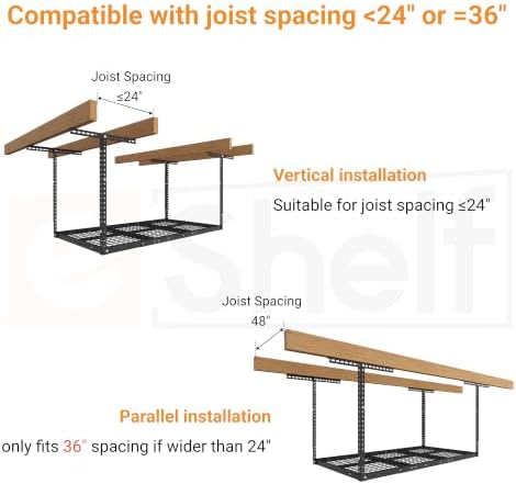 3x8ft Overhead Garage Storage Rack, 750LBS Capacity, Hammertone - Image 4