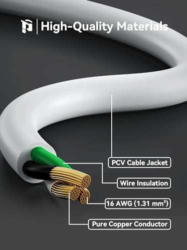PLUGTUL 1 FT Extension Cord White, 4 Pack Short Power Cord, Indoor/Outdoor 16 Gauge 3 Prong Grounded Wire ETL Listed, 13A 1625W 125V SJTW - Image 3