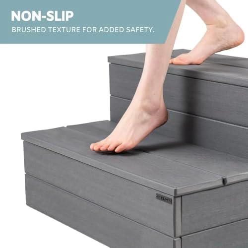DENKOE Hot Tub Steps with Storage - Waterproof, Non-Slip & No Maintenance - Multi Angle Access - Ideal for Spa Steps, Hot Tub Stairs - Gray Spa Step for Outdoor - Image 3