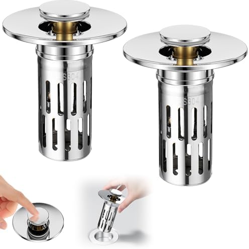 Vodolo 3 in 1 Sink Drain Strainer with Hair Catcher,8PCS Stainless Steel Popup Sink Stopper with Basket for Bathroom Kitchen Shower,Pop-up Bounce Core Floor Basin Drain Filter,Replacement Sink Plug by Vodolo