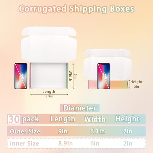 30 Pack 9x6x2 Colorful Shipping Boxes Medium, Mailing Cardboard Boxes for Packaging Small Business - Image 2