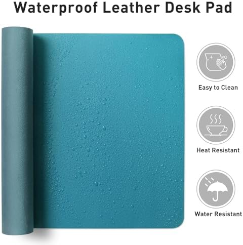 Aothia Leather Desk Pad Protector, Mouse Pad, Office Desk Mat, Non-Slip PU Leather Desk Blotter, Laptop Desk Pad, Waterproof Desk Writing Pad for Office and Home (Turquoise,31.5" x 15.7") - Image 6
