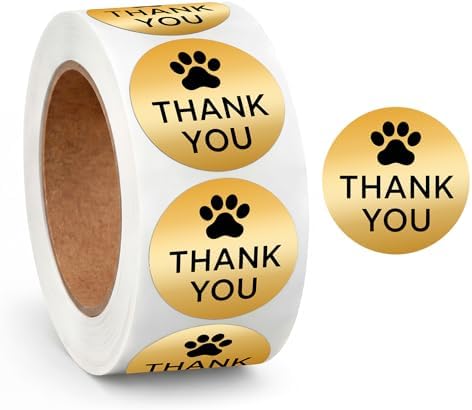500 Pcs Thank You Dog Stickers Dog Paw Print Thank You Stickers for Shipping Mailers, Bags, Boxes, Tags, Greeting Cards, Present for Sealing and Decoration(Gold) by Unknown
