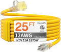 12 Gauge 25 FT Heavy Duty Outdoor Extension Cord Waterproof Yellow by Deeklify