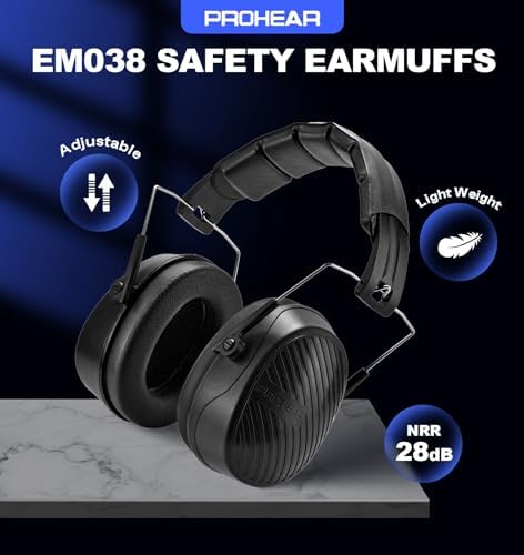 PROHEAR 038 Ear Protection Safety Earmuffs for Mowing, 28dB Noise Reduction Passive Hearing Protector, Compact Foldable Headset for Shooting Construction Power Tools, Black - Image 2