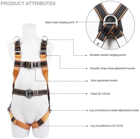 Retractable Fall Arrester Fall Protection System With Self Retracting Lifeline, Full Body Safety Belt, Anti-fall Lanyard, Personal Protective Equipment For Aerial Work And Engineering Protect ( Size : - Image 2