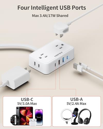 HOPOW Flat Plug Extension Cord, 4AC&2A2C, 6 FT Power Strip for Travel - Image 5