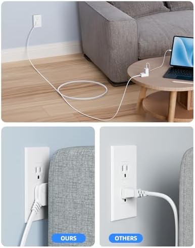 Flat Plug Extension Cord 12Ft White - 2-Prong Power Strip with 3 Polarized Outlets & Tamper Guard, 16/2 AWG 13A/1625W - Image 4