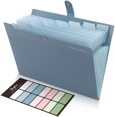 SKYDUE Expanding File Organizer with 8 Pockets, Accordion File Folders with Labels, Portable Document Paper Bill Receipt Organizer, Home College School Office Supplies, Letter Size, Blue by SKYDUE