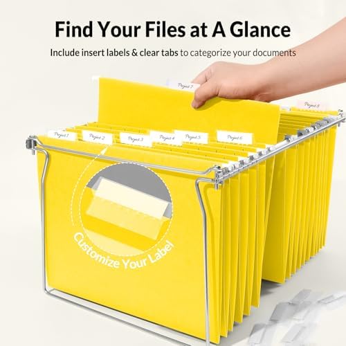 SUNEE Hanging File Folders, 25 Pack Letter Size Hanging File Folders with 1/5-Cut Tabs, Ideal for Home and Office Organization and Papers Classification,Yellow - Image 2