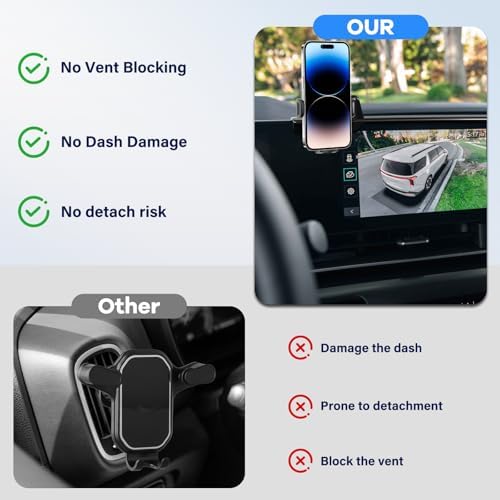 Car Phone Holder Fit for Kia Carnival 2025-2026 Accessories -Cell Phone Mount for Carnival 12.3 inch Touchscreen Hands-Free 360° Rotation,Does Not Affect Air Vent - Image 6