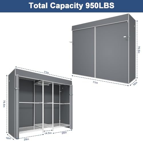 Ulif E12C Pro Heavy Duty Closet Organizer System，Freestanding Clothing Racks for Hanging Clothes，Adjustable Garment Rack 71"W x 16"D x 76.5"H Hold 960lbs，White Clothing Rack with Grey Dustproof Cover - Image 2