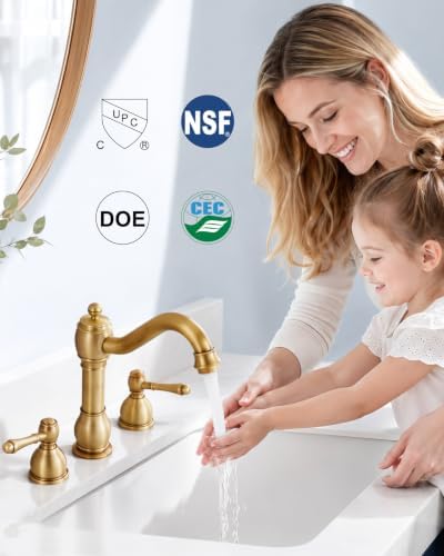 Aolemi Widespread Bathroom Sink Faucet 3 Hole Metal Lever Antique Brass - Image 4