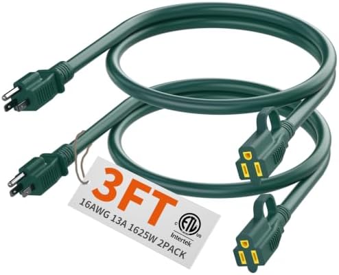 HUANCHAIN 16/3 Indoor Outdoor Green Extension Cord 3 ft 2pcs Waterproof by huanchain