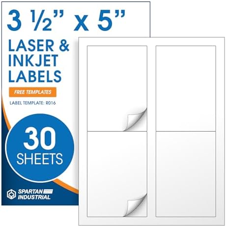 3.5" X 5" Matte White Printable Shipping Labels (30 Sheets, 120 Stickers) by SpartanIndustrial