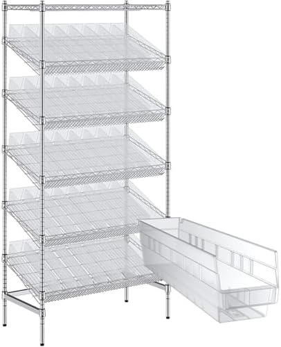 18" x 36" x 74" Heavy-Duty Commercial Chrome Shelving Unit with 40 Clear Storage Bins - Metal Wire Utility Shelf for Tool, Office, Garage, and Warehouse Organization - Durable Storage Cabinet by Zedfire