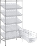 18" x 36" x 74" Heavy-Duty Commercial Chrome Shelving Unit with 40 Clear Storage Bins - Metal Wire Utility Shelf for Tool, Office, Garage, and Warehouse Organization - Durable Storage Cabinet by Zedfire