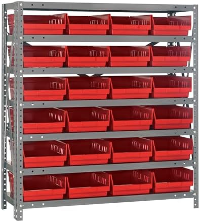 Quantum Storage Systems 1239-107RD Solid Heavy Duty 7 Shelves 24 Economy Red Bins 39" H x 36" W x 12" D by QuantumStorageSystems