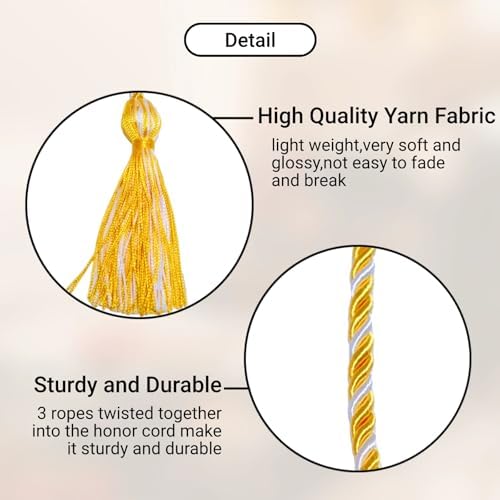 Graduation Honor Cords, 68" Long (Gold/White) - Image 3