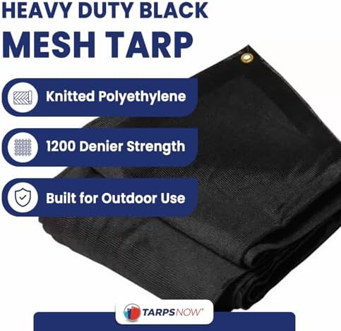 Tarps Now 20' x 40' Heavy Duty Mesh Tarp with 75% Shade and Brass Grommets - Multipurpose Protective Cover Tarpaulin with Air Flow for Tie Downs, Shade, Fences, Canopies, Dump Trucks - Black - Image 2