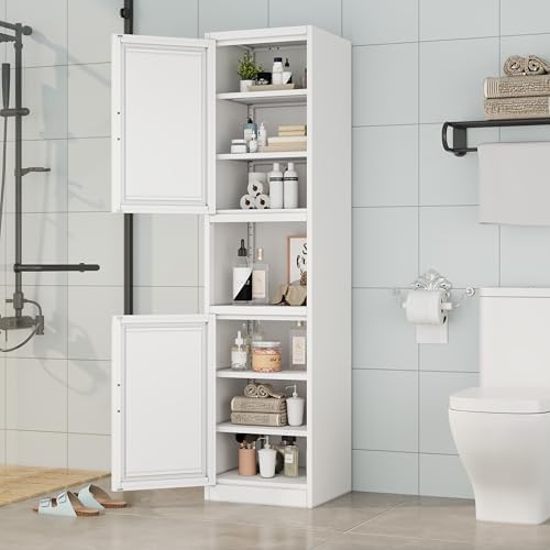 Ckzbx Tall Narrow Storage Cabinet 66.93" H Tall Bathroom Cabinets Metal Pantry Cabinet, 4 Adjustable Shelves for Kitchen, Home Office, Living Room, Dinning Room (16 inches Wide White) - Image 2